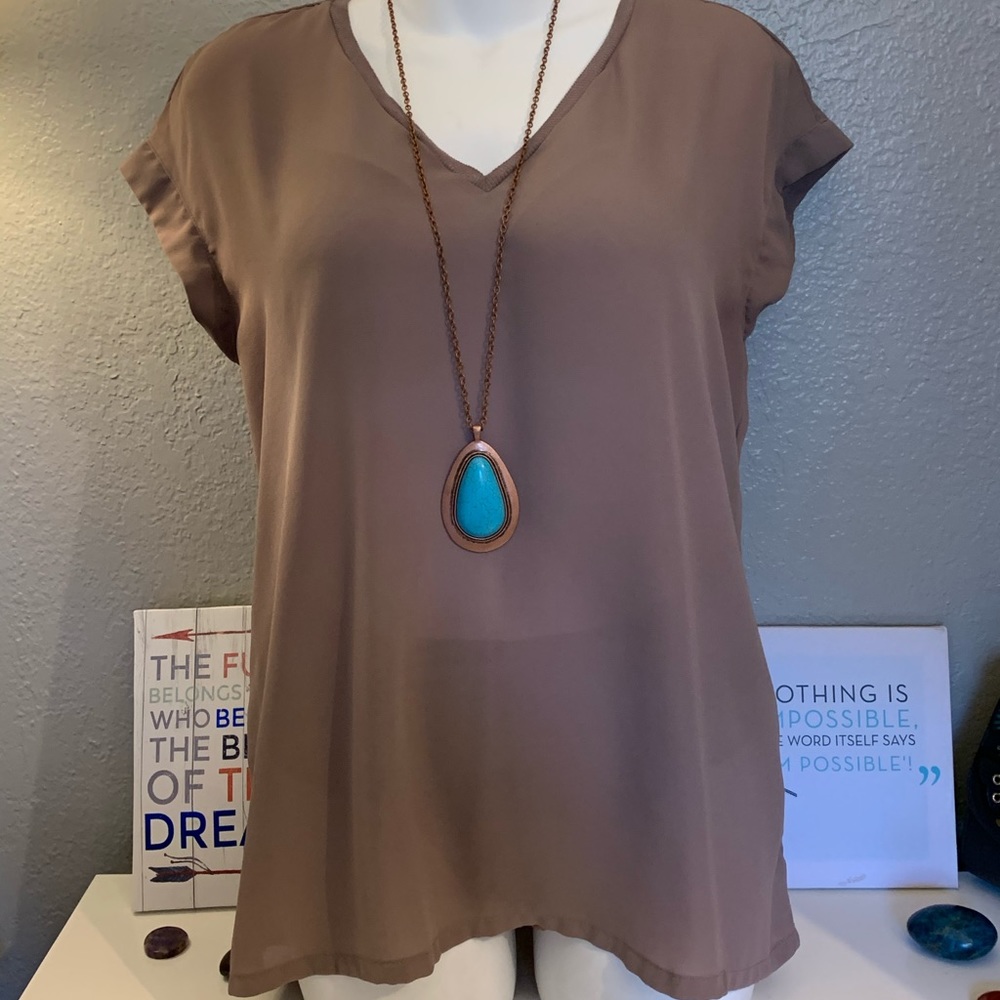 Worthington Sheer top with necklace